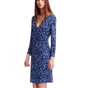 Tory Burch Michele Floral Dress Periwinkle Blue Faux Wrap Small Petite EUC
